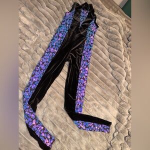 A Wish Come True 25277 Powerhouse Black Velvet Jumpsuit purple sequins LC Large
